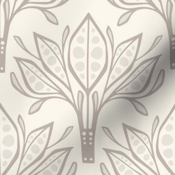 Dotted Exotic Botanical Leaf Bouquet - Luxe Upholstery - Neutral Taupe Warm