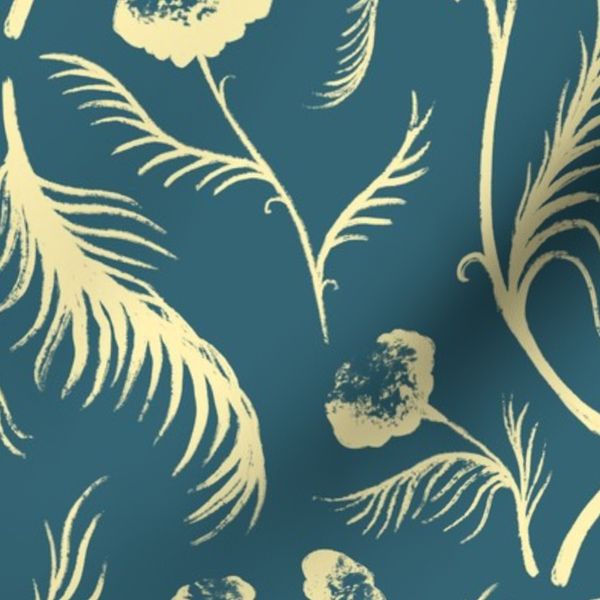 Botanical Textured Pattern - Turquoise Blue