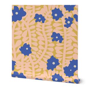 Cobalt Blue and Peach Modern Botanical with Mustard Accents