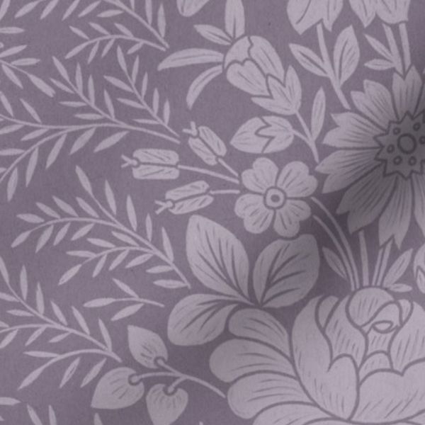 (L) Vintage Botanical Stripe Block Print On Lilac