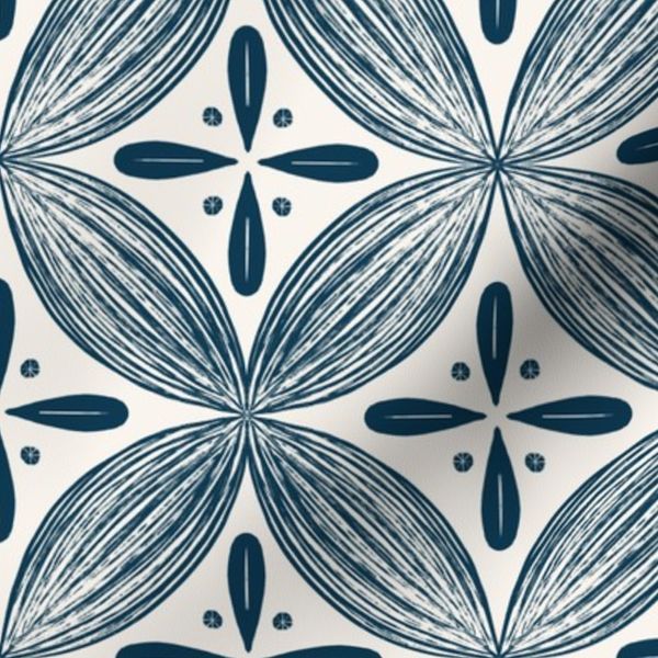 Mediterranean Tile Block Print Geometric Blue and White