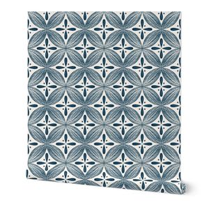 Mediterranean Tile Block Print Geometric Blue and White