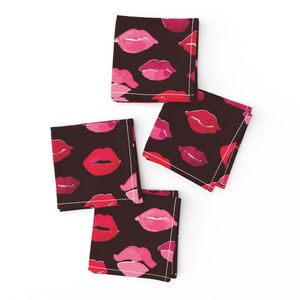 Pink and Red Lips Painted in Watercolor on a Deep Red Background