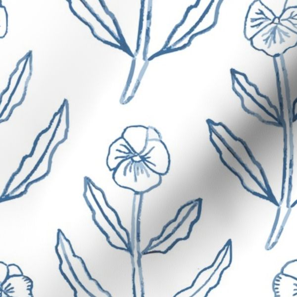 Folk Style Violas - Vintage Floral Diamond Half Drop Indigo Large