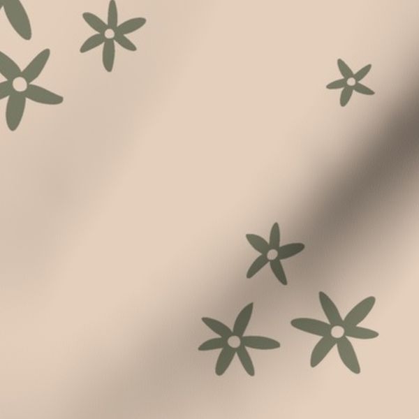 Large Flower Bloom Green On Cream