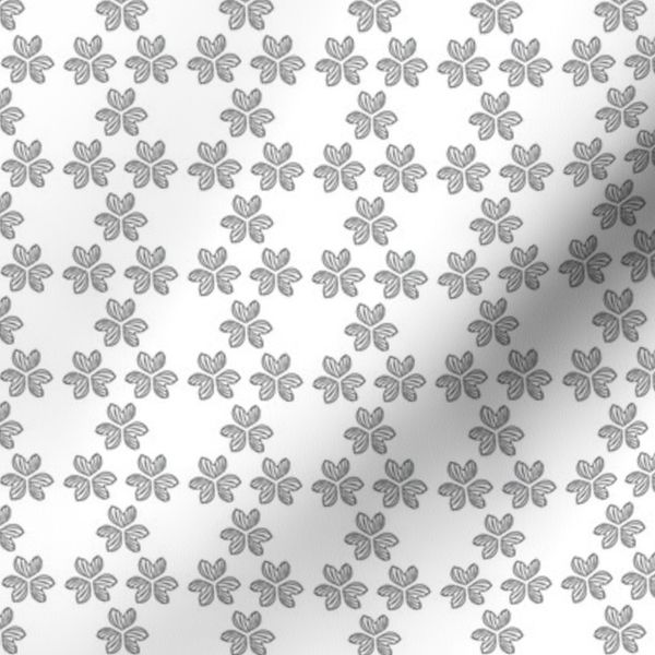 Snowdrop Trefoil Leaf Detail in Dark Grey on white. Medium Scale