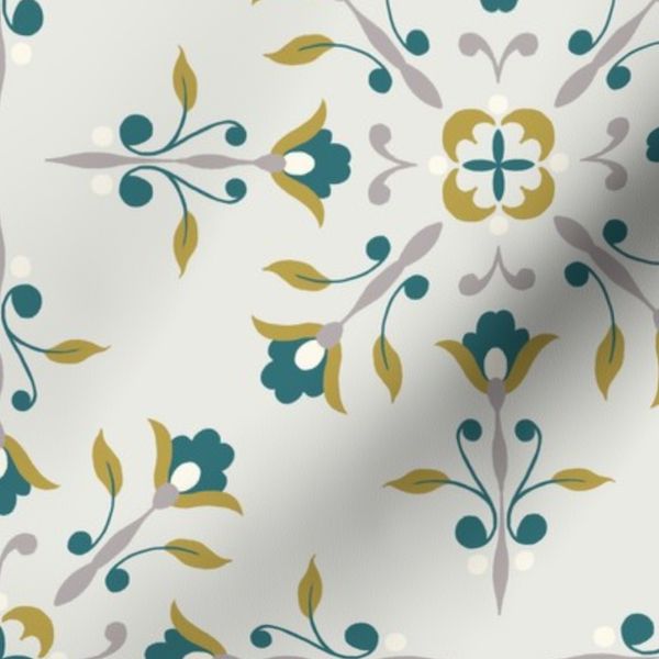 Fresh Floral Tile Wallpaper - Mint Green - Medium