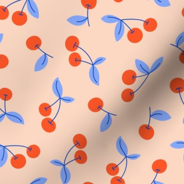 Retro summer cherries fruit garden red blue blush