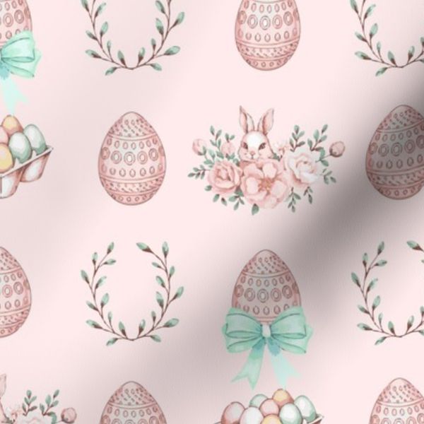 Vintage Easter Floral Bunny And Eggs Pattern