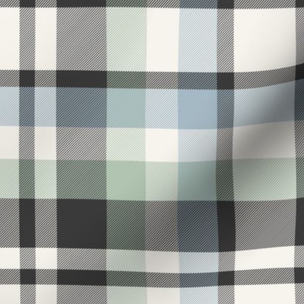 Gender Neutral Blue Green Beige & Charcoal Plaid Home Office / Baby Nursery
