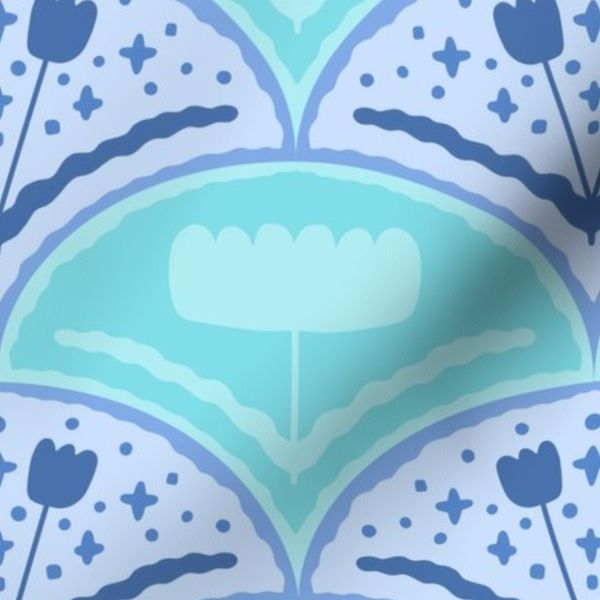 monochrome dreamy blue and teal tulips scallop - small