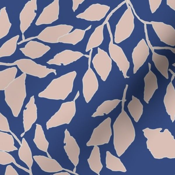 Navy Blue and Pinkish Beige Scattered Leaves Nature-Inspired Leaf Design