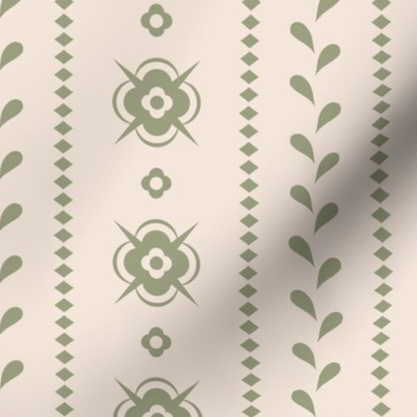 Folk elegant stripes - Sage light green Over Light Beige