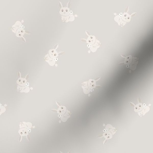Small Simple Cute Easter Bunny Rabbits with Flowers in light grey