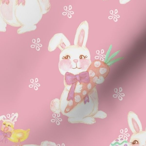 Spring Easter Bunnies on a Pink Background Kid's Clothing Home Decor Large