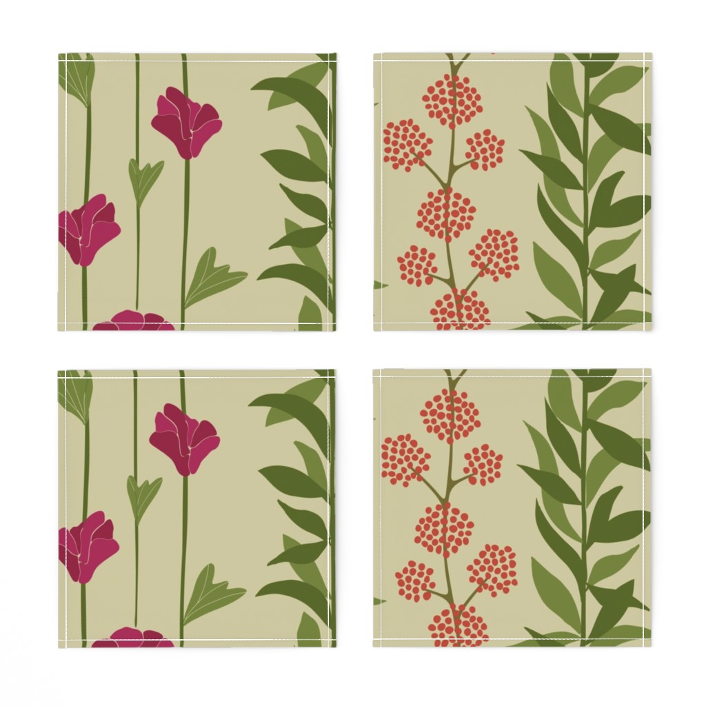 Top down of four unfolded Cocktail Napkins arranged in a grid showing the printed design