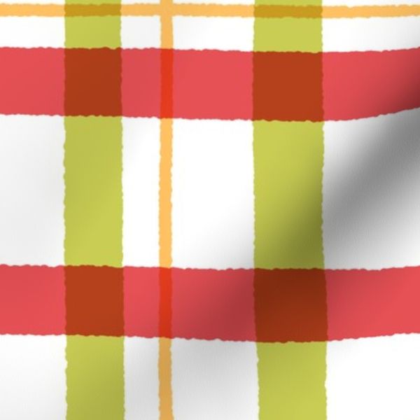 loose gingham cottagecore hand drawn wonky lines - green & red - large