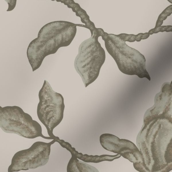 Sketching floral and bird Line drawing -green dark beige