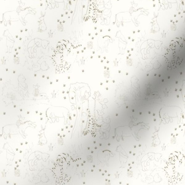 Small Tree Winnie The Pooh Brown On Cream Sketch Animals Classic Kid Fabric