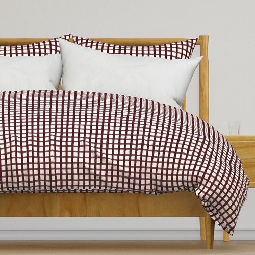 Modern farmhouse scratchy wine red grid plaid on vanilla white background