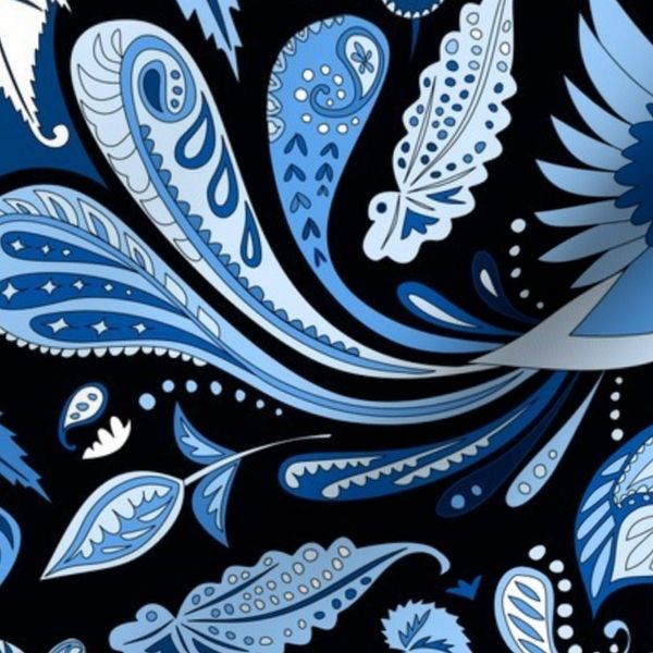 birds and begonia paisley - blue medium scale
