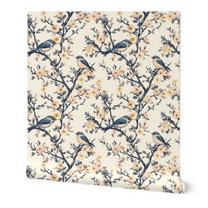 Blue Birds in Pink Magnolia Branches Medium