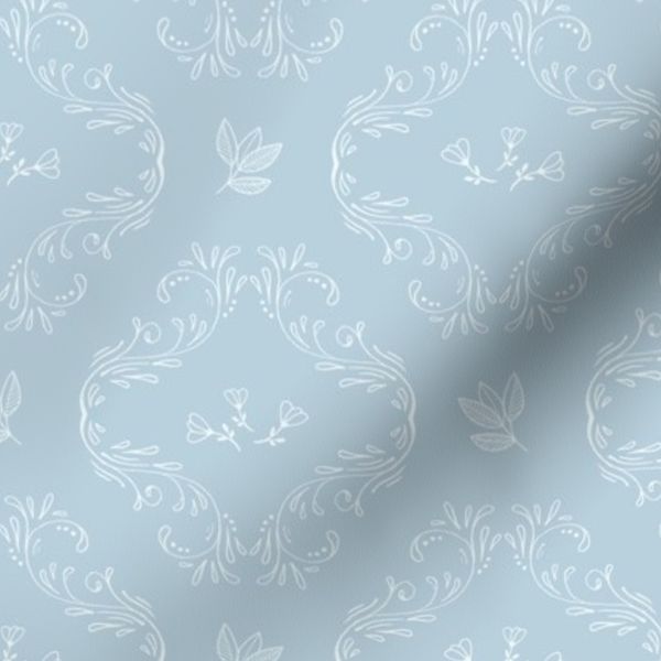 S-elegant cottage core florals-delicate preppy vintage vibe on boho blue