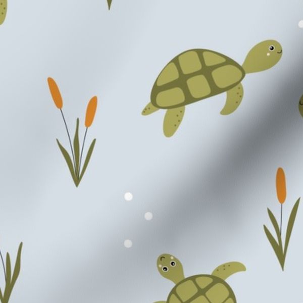 Cute Minimal Turtles and Cat Tails Large Scale Light Sky Blue