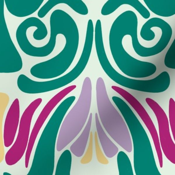 Abstract Art Nouveau Floral - Green Pink Purple Flowers Vintage Geometric
