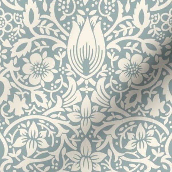 Borage Heritage Revival William Morris Light Teal Ivory
