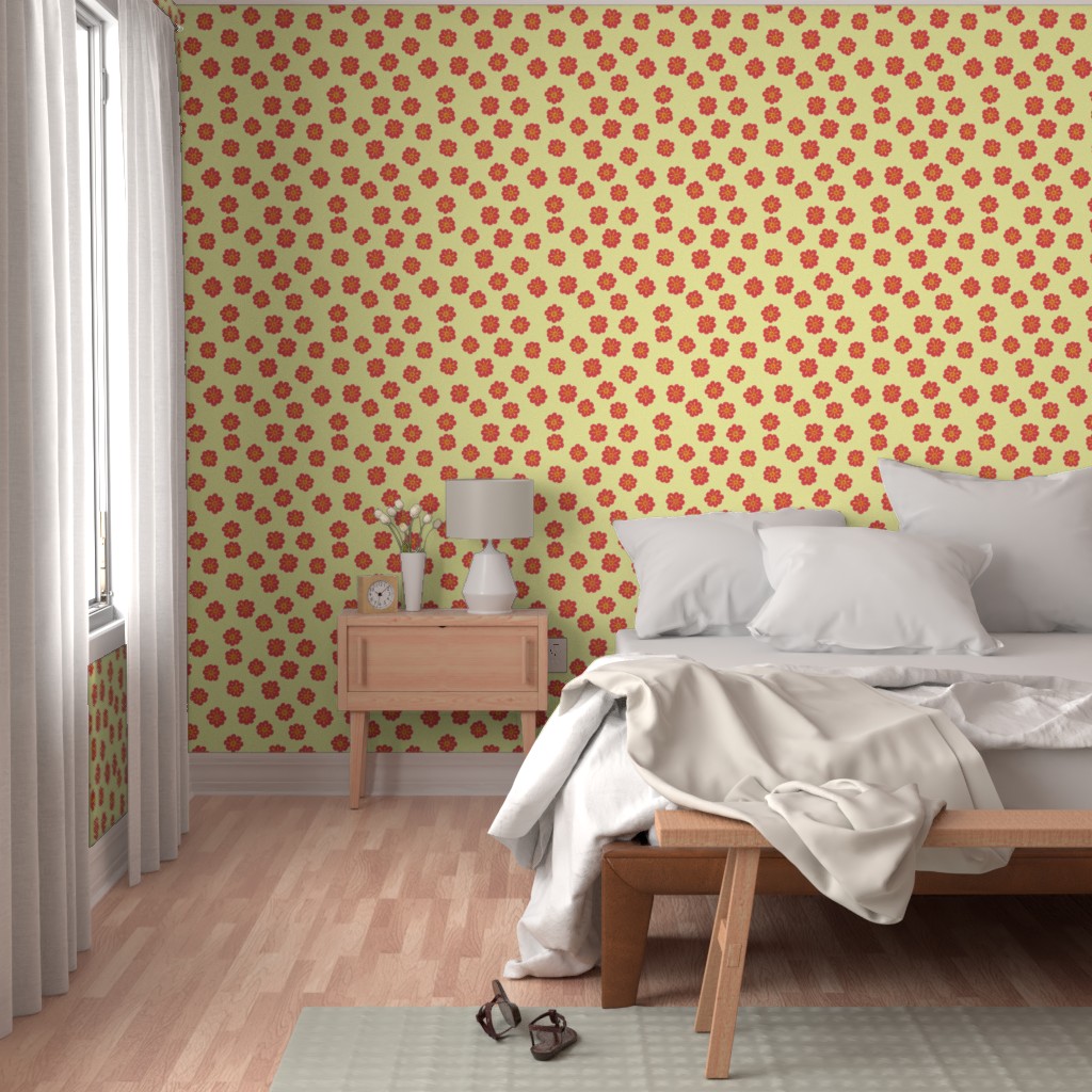 Bedroom with a bright window, bed and wood furniture with Peel and Stick wallpaper on the walls