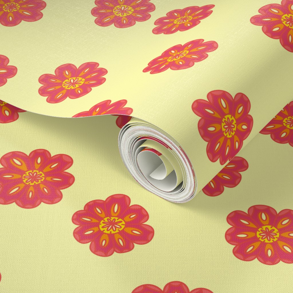 Close up of a Peel and Stick wallpaper roll with a design applied