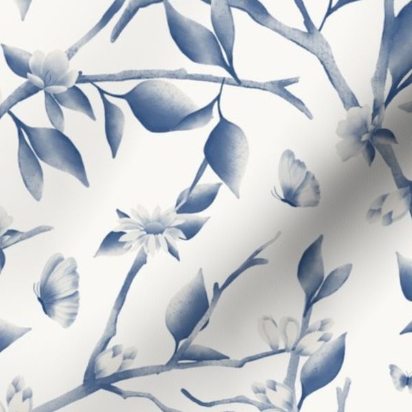 Larkin XL Vintage Bird and Botanical Country Blue Cream English Cottage