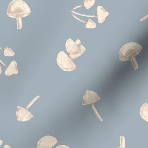 Medium Elegant Painted Woodland Cottage Mushroom on Light Blue
