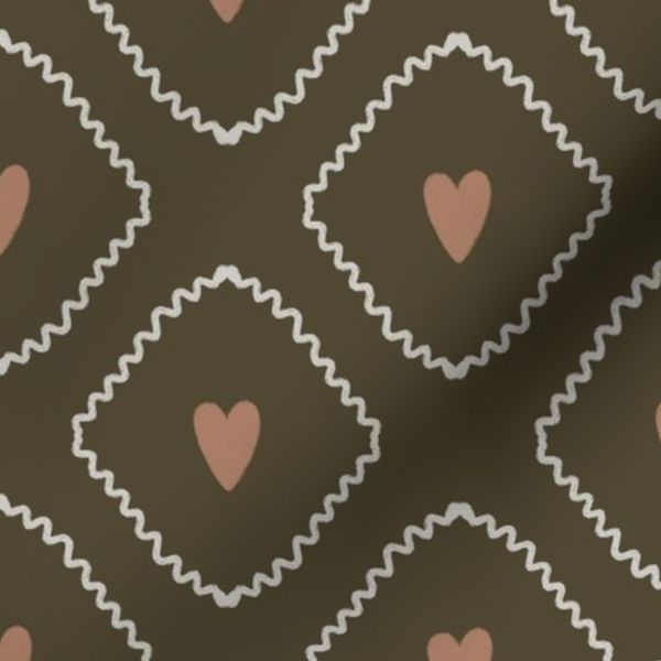 Geometric Diamond Heart Wallpaper - Brown & Clay