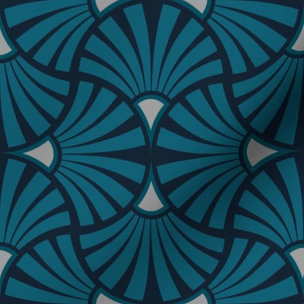 Teal Midnight Fan Dark Silver Curves