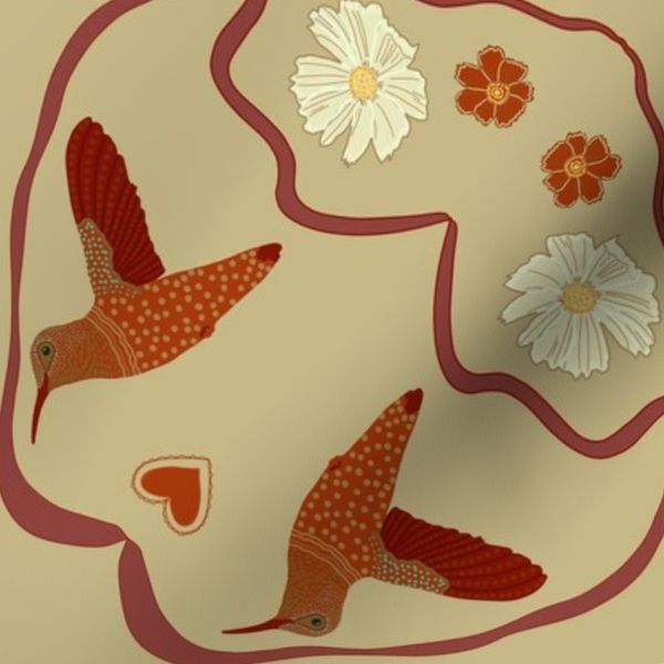 Elegant Red Floral and Hummingbirds - Large