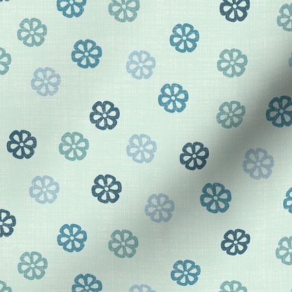Simple Vintage Textured Daisy Florals Medium Scale - Mint/Turquoise/Teal
