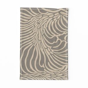 Gray & Natural Bohemian Abstract Swirling Sea Floral Woodcut Pattern