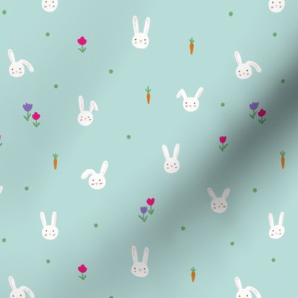 Small- Bunnies In Spring- Blue Pastels