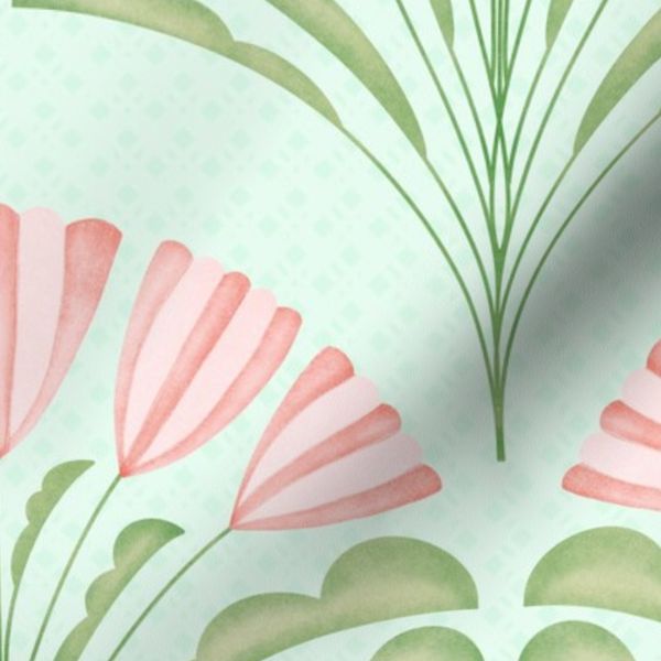 Romantic Pink Tulips On Textured Pastel Green Background