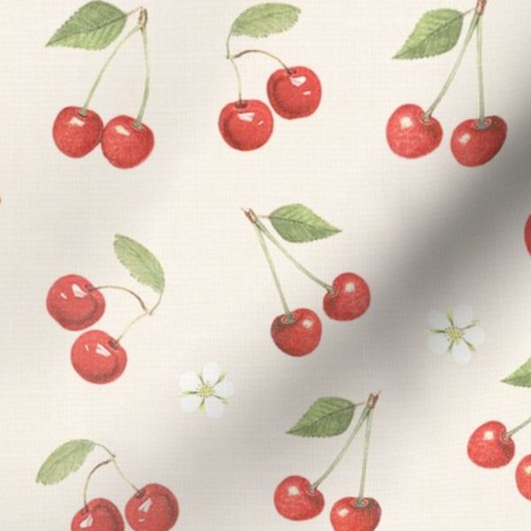 Emi Vintage Market Cherries & Cottage flowers - Retro botanical - ivory