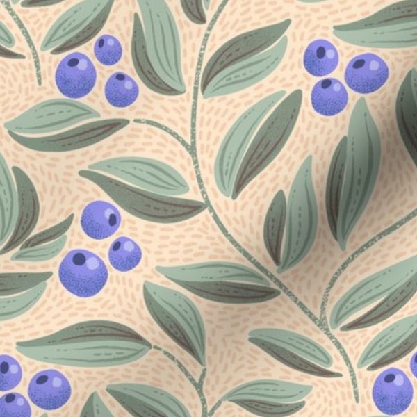 Blueberry Bushes On Light Cream with Texture - Small