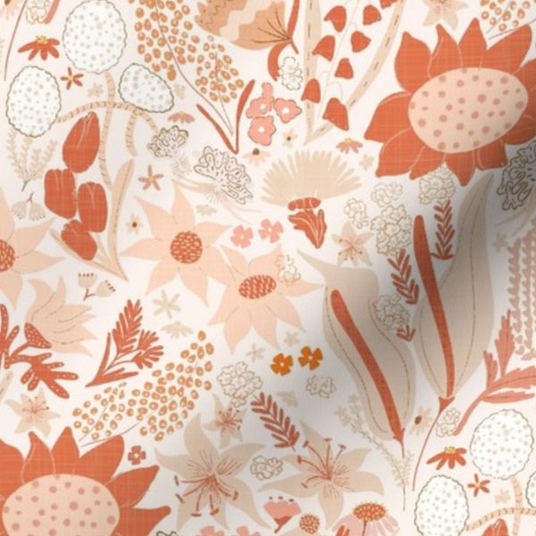 Summer Garden Bloom Floral Meadow.Pink reddish wildflower.Linen texture.Med