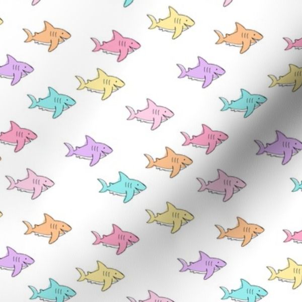 Pastel sea colorful sharks summer kids on white