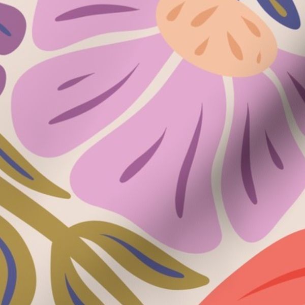 Bold Flowing Floral - Red and Orchid Purple - Jumbo Scale