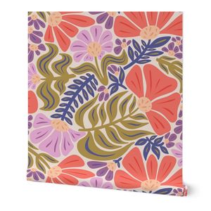 Bold Flowing Floral - Red and Orchid Purple - Jumbo Scale