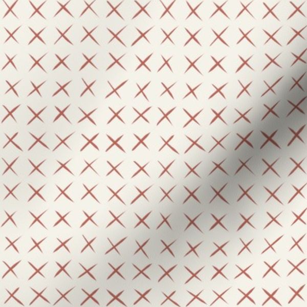 Hand-Painted X Grid In Dark Coral And Natural Small