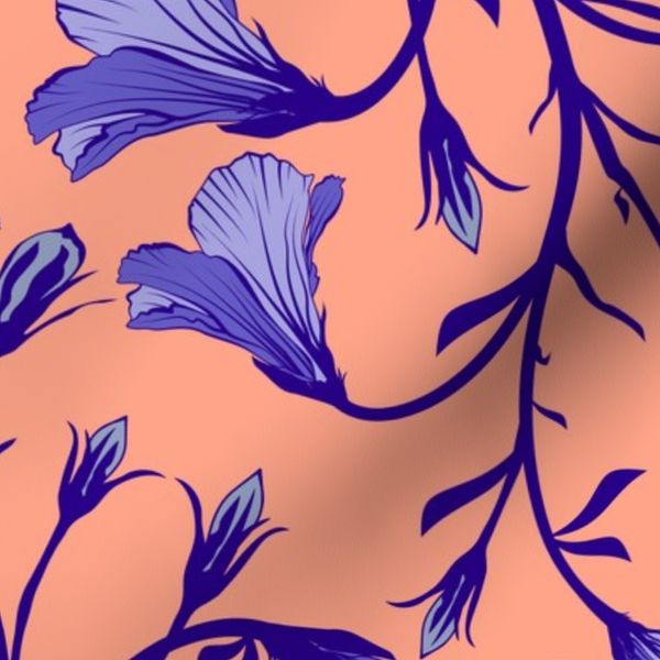 Blue bellflowers on a peachy background natural elegance