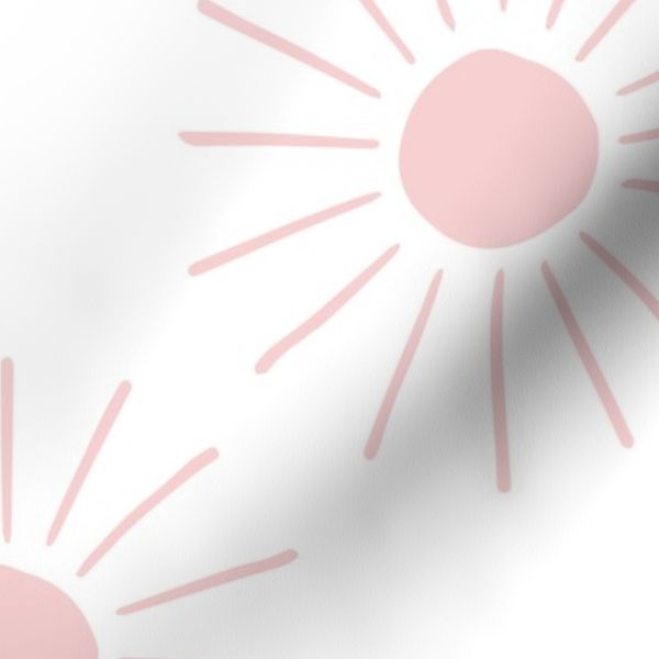 LARGE MODERN MINIMALIST BLOCK PRINT SUMMER SUNS-PASTEL LIGHT PINK+WHITE